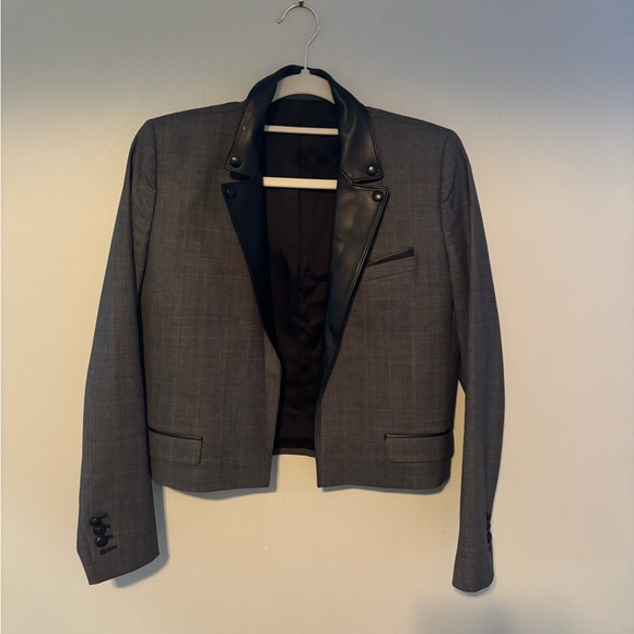 The Kooples Grey Wool Prince of Wales Crop Blazer Jacket Houndstooth EU 38 US 8 - Picture 2 of 7